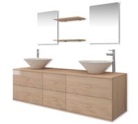 vidaXL Set Mobili da Bagno 9 pz con Lavabo e Rubinetto Beige
