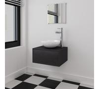 vidaXL Arredi Bagno 3 pz Elegante Nero Mobili Armadietto Specchio Lavandino