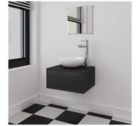 vidaXL Arredi Bagno 3 pz Elegante Nero Mobili Armadietto Specchio Lavandino