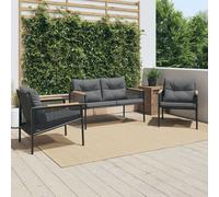 vidaXL Set Mobili da Balcone 3 pz con Cuscini Nero in Acciaio