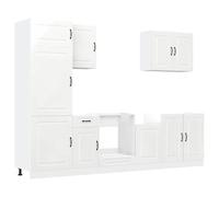 vidaXL Set Mobili da Cucina 7 pz Kalmar Bianchi Lucido in Truciolato, Set di mobili da Cucina, Set di armadi, Ripiani di stoccaggio