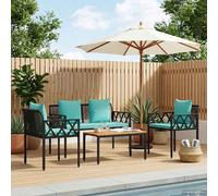 Set Mobili da Esterno 4 pcs Nero e Turchese polyrattan