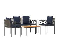 Set Mobili da Esterno 4 pz Grigio e Blu Navy polyrattan