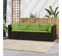 vidaXL Set Mobili da Giardino 3 pz con Cuscini in Polyrattan Marrone