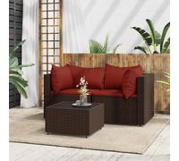 vidaXL Set Mobili da Giardino 3 pz con Cuscini in Polyrattan Marrone