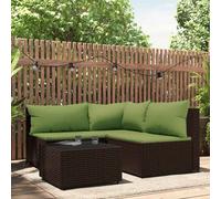Set Mobili da Giardino 4 pz con Cuscini in Polyrattan Marrone