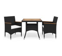 vidaXL Set Mobili da Pranzo da Giardino 3 pz Nero Polyrattan e Acacia