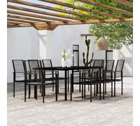 vidaXL Set Mobili da Pranzo da Giardino 9 pz con Cuscini Nero