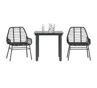 vidaXL Set Mobili da Pranzo per Giardino 3 pz Nero Polyrattan Vetro