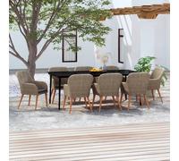 vidaXL Set Mobili da Pranzo per Giardino 9 pz con Cuscini Marrone
