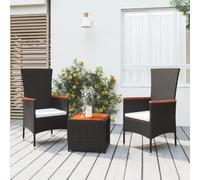 vidaXL Set Mobili Giardino 3pz Nero Polyrattan e Legno Massello Acacia