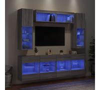 vidaXL Set Mobili TV a Muro 6 pz con Luci LED Grigio Sonoma
