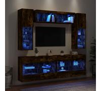 vidaXL Set Mobili TV a Muro 6 pz con Luci LED Rovere Fumo