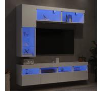 vidaXL Set Mobili TV a Muro 7 pz con Luci LED Bianco