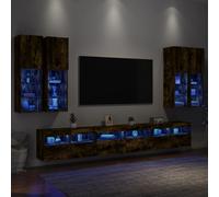 vidaXL Set Mobili TV a Muro 7 pz con Luci LED Rovere Fumo