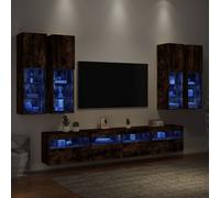 vidaXL Set Mobili TV a Muro 7 pz con Luci LED Rovere Fumo