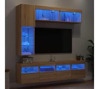 vidaXL Set Mobili TV a Muro 7 pz con Luci LED Rovere Sonoma