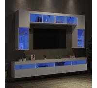 vidaXL Set Mobili TV a Muro 8 pz con Luci LED Bianco