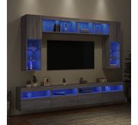 vidaXL Set Mobili TV a Muro 8 pz con Luci LED Grigio Sonoma