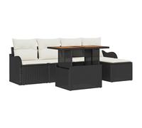 vidaXL Set Modular da Giardino 6 Pezzi con Cuscini Color Crema e Piedi Regolabili Nero e Bianco Rattan Sintetico Mobili da Esterno per Terrazzo Balcone Patio Lounge Sezionale Resistente alle Intempe