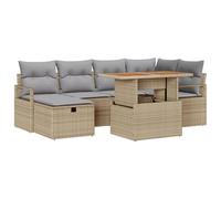 vidaXL Set Modulare di Divani da Giardino 7 Pezzi con Cuscini Beige in Rattan Polipropilene Elegante Seduta Esterna per Balconi Patii e Giardini Piedini Regolabili Grigio Chiaro Inclusi Mobili Divan
