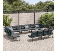 vidaXL Set Panche Giardino Cuscini 8pz Nere Acciaio Verniciato Polvere
