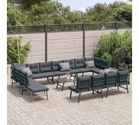 vidaXL Set Panche Giardino Cuscini 9pz Nere Acciaio Verniciato Polvere