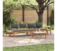 vidaXL Set Panchina da Giardino con cuscino 5 pcs Marrone, Grigio