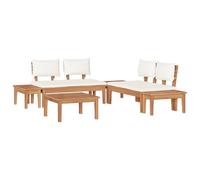 vidaXL Set panchina e Tavolo da Esterno Marrone Panna in Teak Solido, Finitura Rustica. Include 2 panchine e Un Tavolo. Resistente alle intemperie. Posti per 2 Persone. Stile Country con Tessuto tra