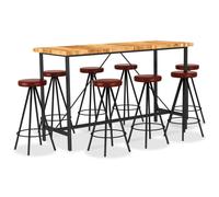 vidaXL Set per Bar 9 pz in Legno Massello di Acacia e Vera Pelle
