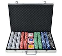 vidaXL Set per Gioco Poker 1000 Chips Fiches Valigetta Alluminio Gioco Carte
