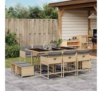 Set Pranzo da Giardino 11 pz con Cuscini Beige Misto Polyrattan