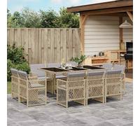 SET TAVOLO E SEDIE VIDAXL 11 pz con Cuscini Beige Misto Polyrattan - 3210852