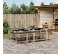 vidaXL Set Pranzo da Giardino 11 pz con Cuscini Beige Misto Polyrattan