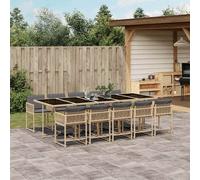 vidaXL Set Pranzo da Giardino 11 pz con Cuscini Beige Misto Polyrattan