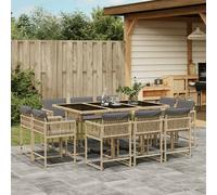 vidaXL Set Pranzo da Giardino 11 pz con Cuscini Beige Misto Polyrattan