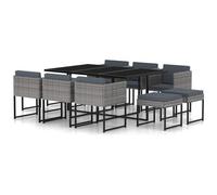 VIDAXL - Set Pranzo Da Giardino 11 Pz Con Cuscini In Polyrattan Grigio