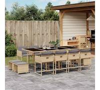 vidaXL Set Pranzo da Giardino 13 pz con Cuscini Beige Misto Polyrattan