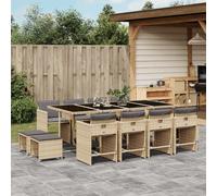 vidaXL Set Pranzo da Giardino 13 pz con Cuscini Beige Misto Polyrattan