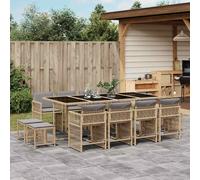 vidaXL Set Pranzo da Giardino 13 pz con Cuscini Beige Misto Polyrattan