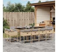 vidaXL Set Pranzo da Giardino 13 pz con Cuscini Beige Misto Polyrattan
