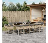 vidaXL Set Pranzo da Giardino 15 pz con Cuscini Beige Misto Polyrattan