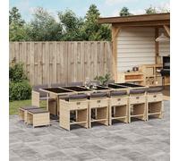 vidaXL Set Pranzo da Giardino 15 pz con Cuscini Beige Misto Polyrattan