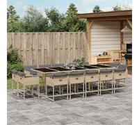 vidaXL Set Pranzo da Giardino 15 pz con Cuscini Beige Misto Polyrattan