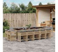 vidaXL Set Pranzo da Giardino 15 pz con Cuscini Beige Misto Polyrattan