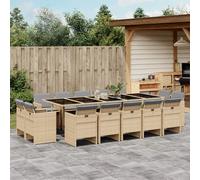 vidaXL Set Pranzo da Giardino 15 pz con Cuscini Beige Misto Polyrattan