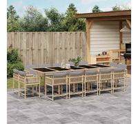 vidaXL Set Pranzo da Giardino 15 pz con Cuscini Beige Misto Polyrattan