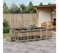 vidaXL Set Pranzo da Giardino 15 pz con Cuscini Beige Misto Polyrattan