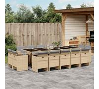 vidaXL Set Pranzo da Giardino 15 pz con Cuscini Beige Misto Polyrattan