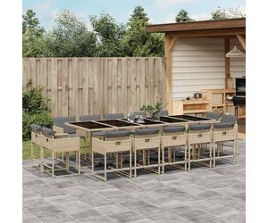 vidaXL Set Pranzo da Giardino 15 pz con Cuscini Beige Misto Polyrattan